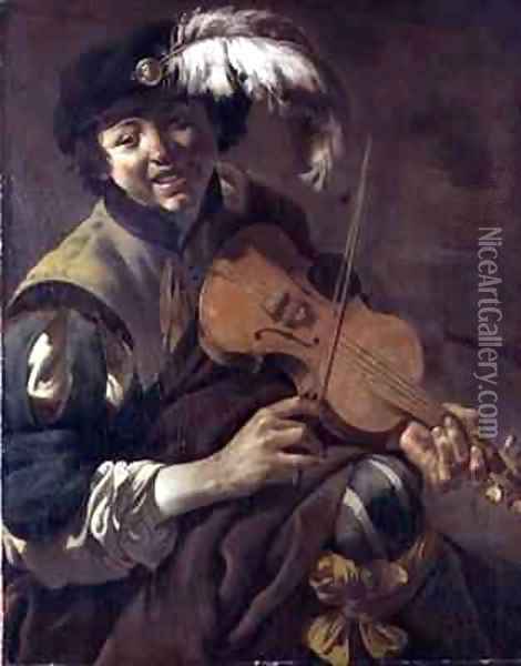 A Boy Playing the Violin Oil Painting - Hendrick Ter Brugghen