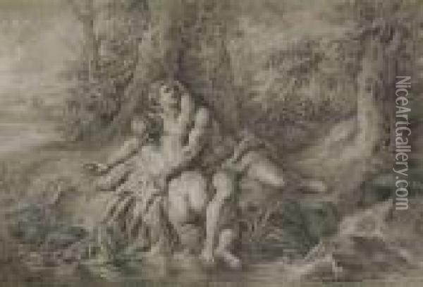 Salmace Enlassant Hermaphrodite Au Bain Dans Un Paysage Oil Painting - Jean Francois de Troy