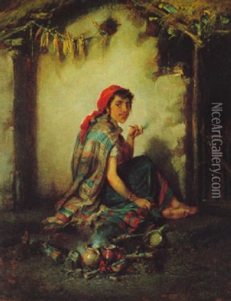 Sitzendes Zigeunermadchen Oil Painting - Hermann Kern
