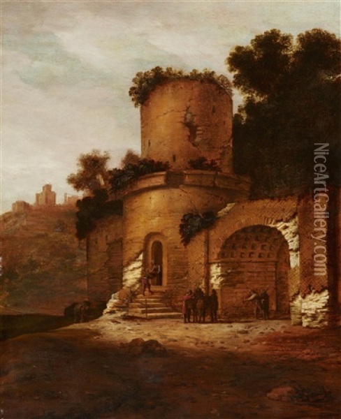 Southern Landscape With Classical Ruins Oil Painting - Jacob Sibrandi Mancadan