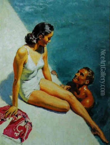 Couple By Poolside Oil Painting - Mcclelland Barclay