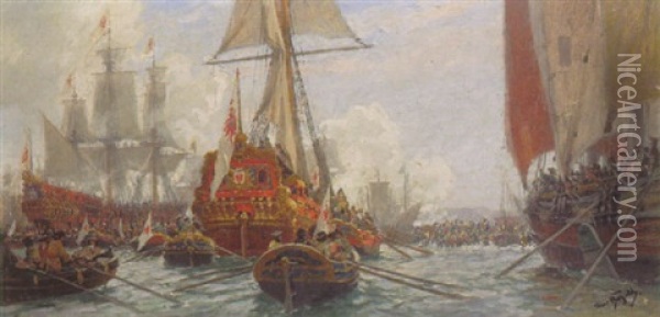 Ausfahrt Der Kurmarkischen Flotte In Konigsberg Oil Painting - Hans (Johannes) Bohrdt