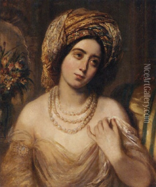 An Elegant Lady Wearing A Turban Oil Painting - Francois Gabriel Guillaume Lepaulle
