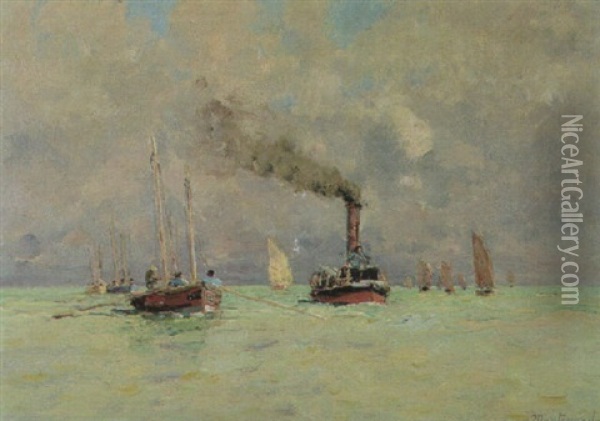 The Steamboat Oil Painting - Frederic Montenard