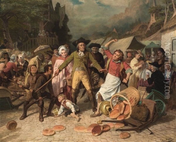 Market Scene Oil Painting - August De Wilde