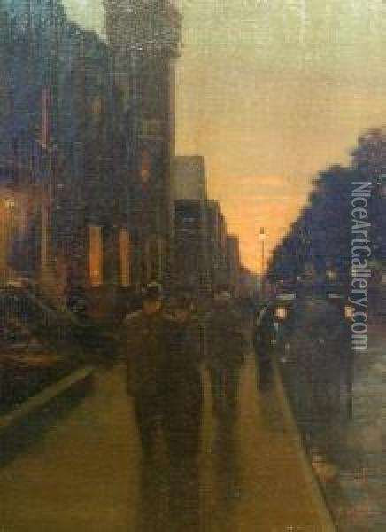 City Street At Night Oil Painting - Charles Henry Turner