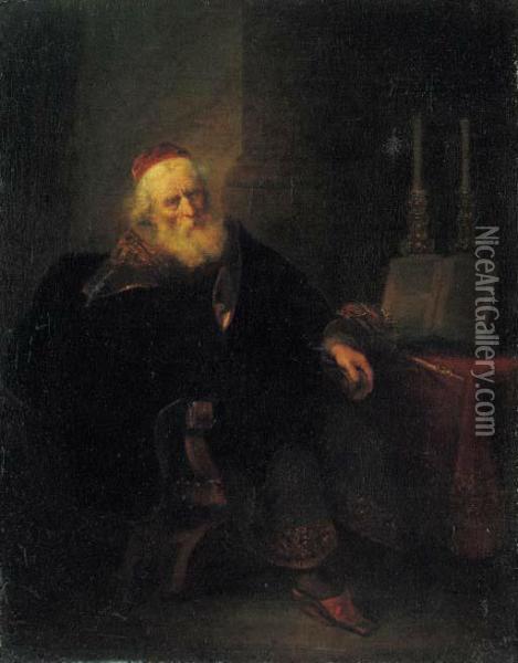 King David In Contemplation Oil Painting - Abraham van Dijck