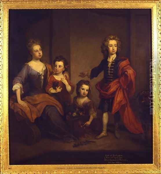 Portrait of Richard Boyle 3rd Earl of Burlington with his three sisters Elizabeth Juliana and Jane Boyle Oil Painting - Sir Godfrey Kneller