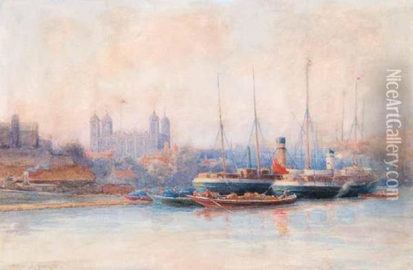 Evening On The Thames Oil Painting - Farquhar Mcgillivr. Knowles