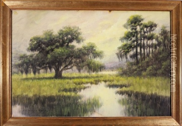 Live Oak Trees, Louisiana Bayou Oil Painting - Alexander John Drysdale
