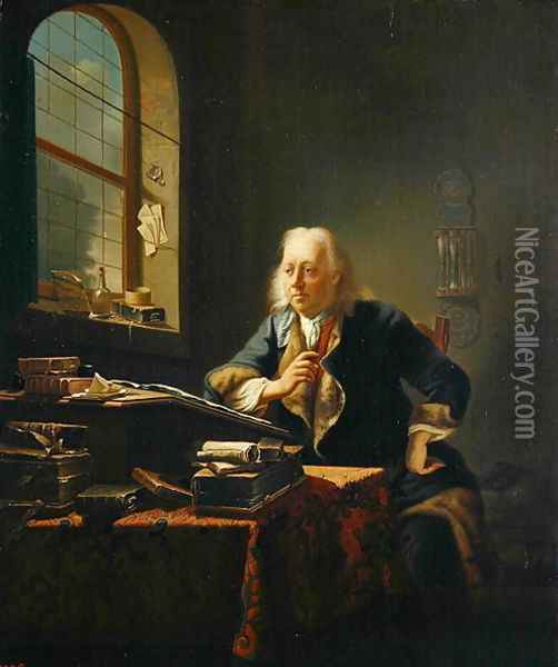 A Scholar Sitting at his Desk Oil Painting - Justus Juncker
