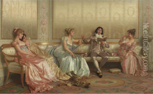 The Lecture Oil Painting - Vittorio Reggianini