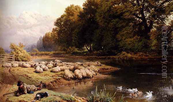 The Shepherd's Rest Oil Painting - Myles Birket Foster