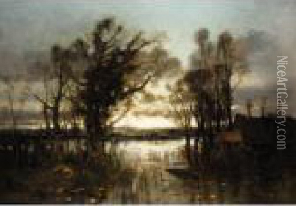 Evening Lake Scene Oil Painting - Karl Heffner