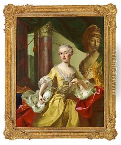 Portrait Of Princess Maria Felice Colonna In A Golden Evening Dress With Pearls And A Purpur-colored Cape Lined With Ermine Oil Painting - Alexander Roslin