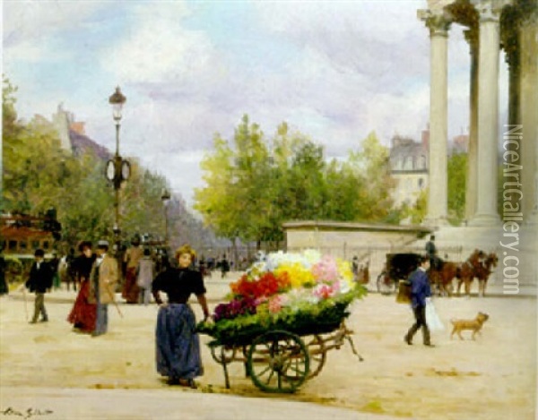 The Flower Seller At La Place De Madeleine, Paris Oil Painting - Victor Gabriel Gilbert