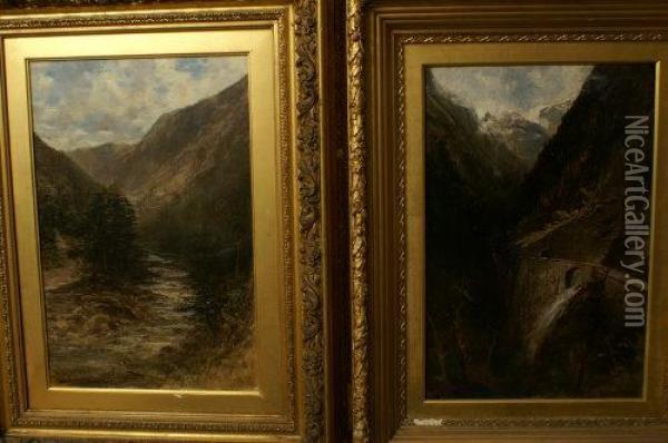 A Pair, Rocky Mountains, British Columbia And A Mountain Pass Oil Painting - Francis Abel William Armstrong