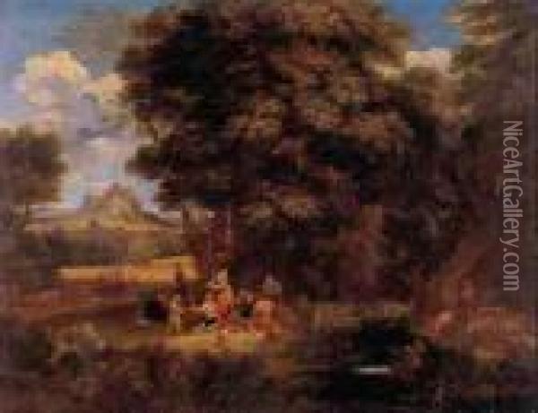 Pastoral Landscape With Shepherds Picnicking Oil Painting - Pieter the Younger Mulier