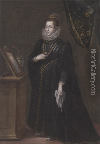 Portrait Of A Lady In A Black Dress With Gold Trim And A Ruff Oil Painting - Sofonisba Anguissola