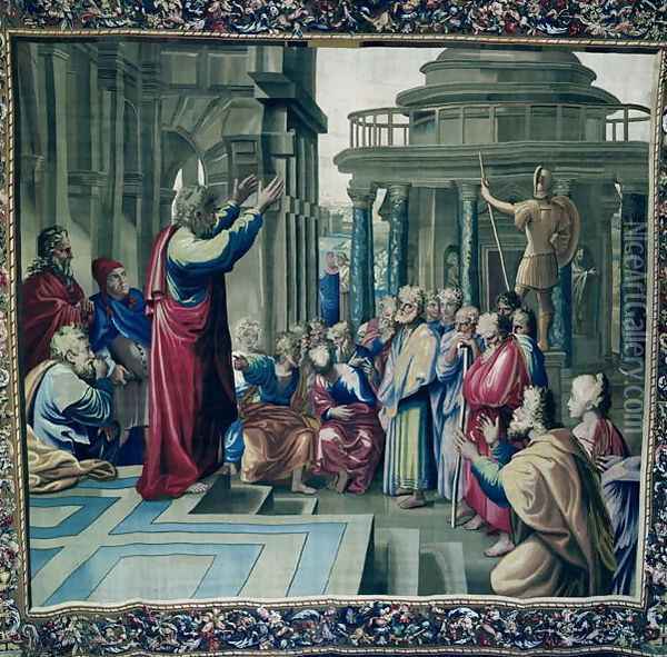St. Paul Preaching at the Areopagus, from a series depicting the Acts of the Apostles, woven at the Beauvais Workshop under the direction of Philippe Behagle 1641-1705 1695-98 Oil Painting - Raphael (Raffaello Sanzio of Urbino)