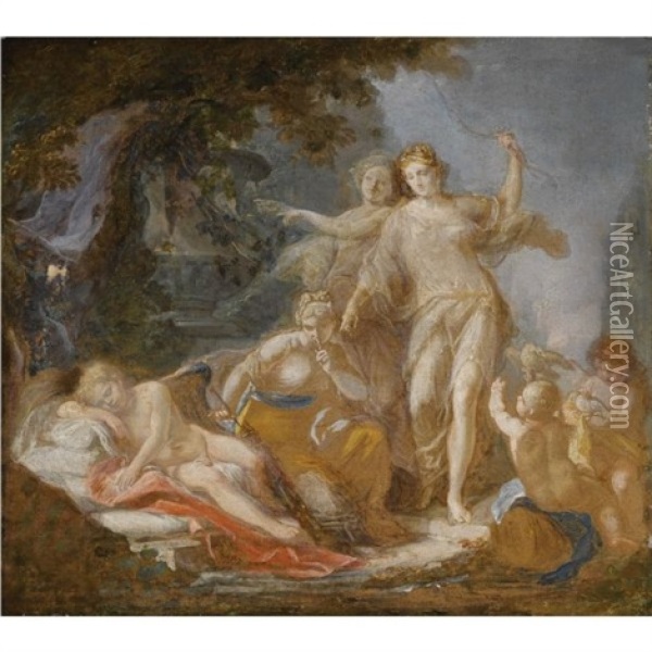 Venus Stealing Cupid's Bow Oil Painting - Giacinto Diana