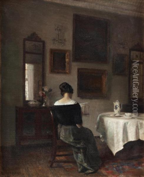 At The Breakfast Table Oil Painting - Carl Vilhelm Holsoe