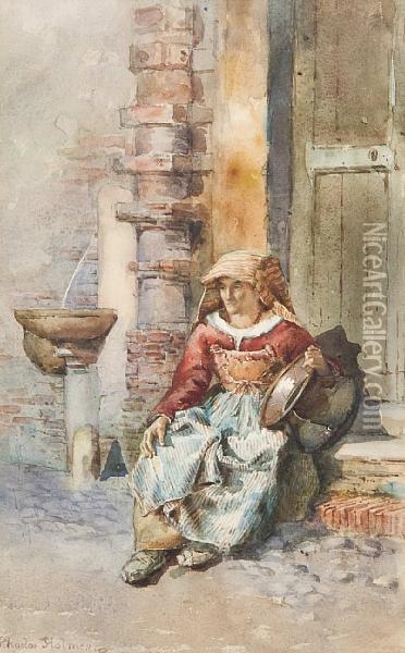 Peasant Woman With Pitcher Oil Painting - Rhoda Holmes Nicholls