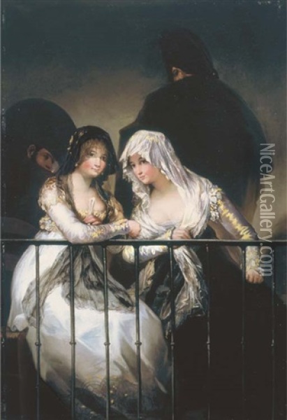 Majas En El Balcon Oil Painting - Francisco Goya