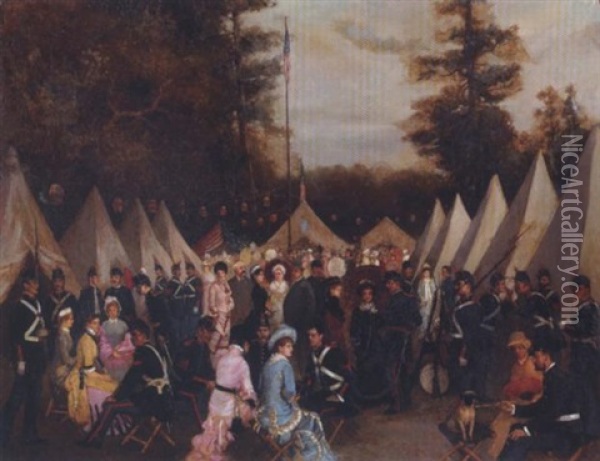 The Second Artillery N.g.c. At The Opening Of The Hotel Del Monte, Camp Crocker Oil Painting - Joseph (Joe) D. Strong