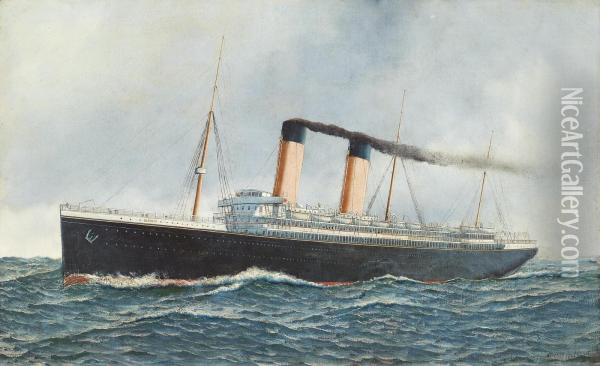 The White Star Liner 
Oceanic Ii 
 At Sea Oil Painting - Antonio Nicolo Gasparo Jacobsen