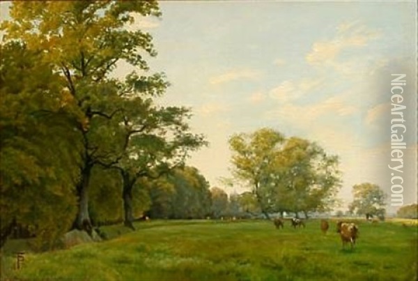 Koer Paa Engen - Vemmetofte Dyrehave Oil Painting - Theodor Philipsen