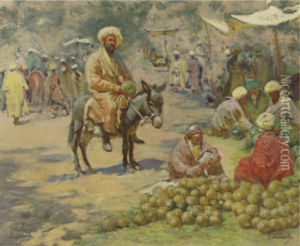 At The Market Oil Painting - Georgii Ivanovich Gabashvili