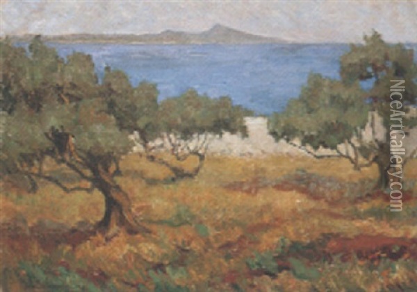Olivenbaume Am Meer Oil Painting - Theodor von Hoermann