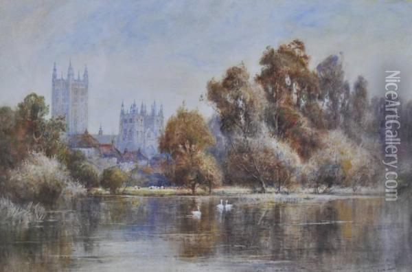 Lakescene Near Canterbury Cathedral Oil Painting - Wiggs Kinnaird