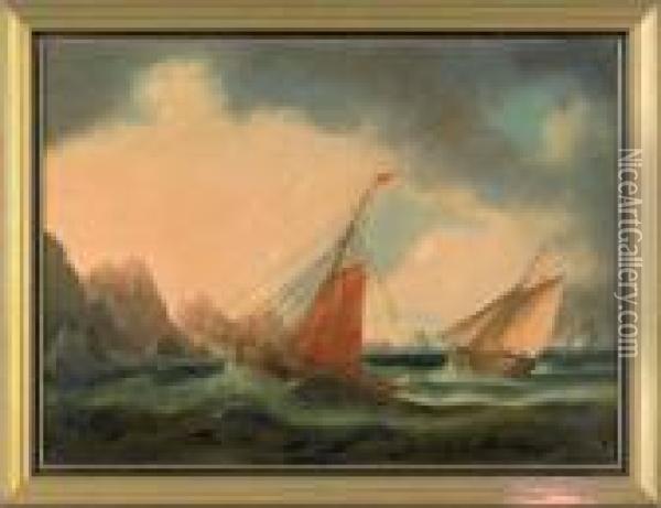 Coastal Scene With Ships Oil Painting - Thomas Buttersworth