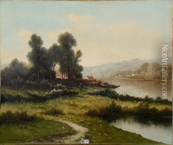 Paysage Anime A La Riviere Oil Painting - Nikolai Andreievitch Okolowitch