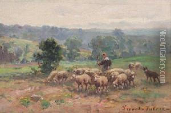 Bergere Et Ses Moutons Oil Painting - Auguste Prevot-Valeri
