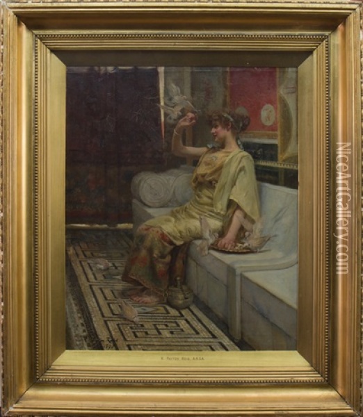 Lady In Opulent Interior With Doves Oil Painting - Robert Payton Reid