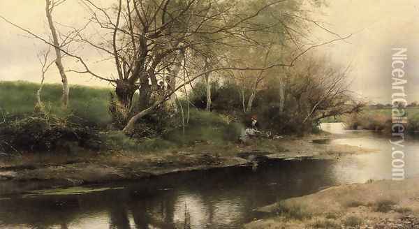 Feu de camp au bord d'une riviere Oil Painting - Emilio Sanchez-Perrier