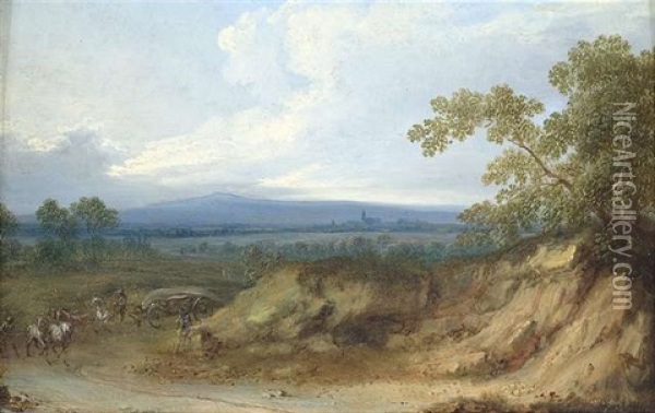Weite Landschaft Mit Reitern Und Pferdefuhrwerk Oil Painting - Philipp Hieronymus Brinckmann