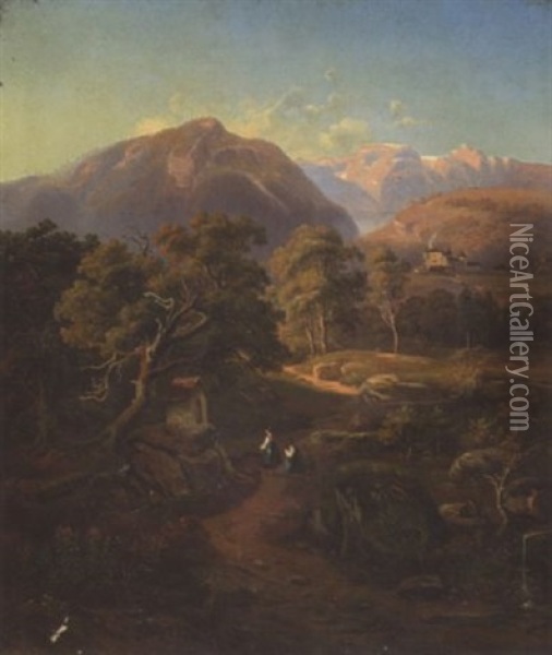 Tiroler Gebirgslandschaft Oil Painting - Ludwig Neelmeyer