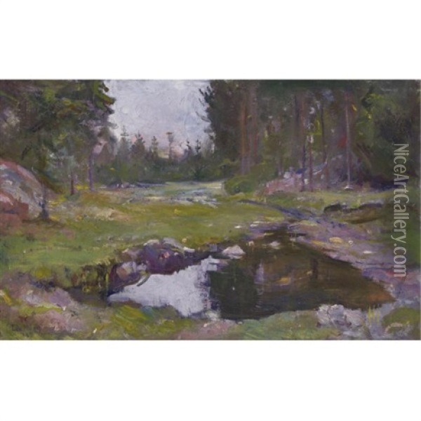 Skogs Landscap Med Tjern Oil Painting - Edvard Munch