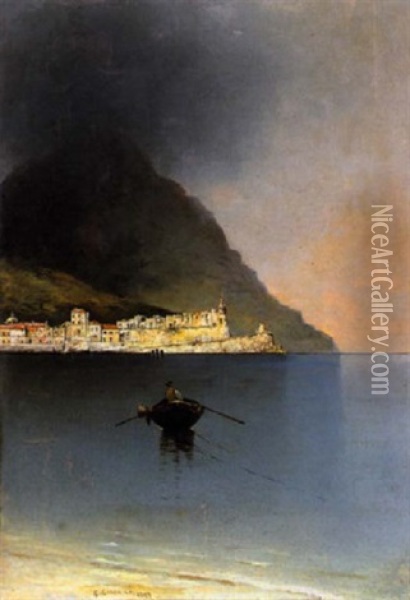 Pescatore Presso La Costiera Amalfitana Oil Painting - Giuseppe Cosenza