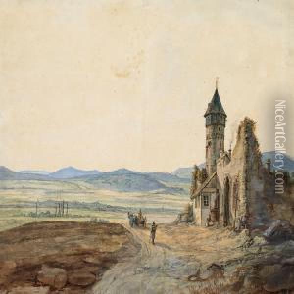 Landscape With A Ruin Near Frankfurt In Germany Oil Painting - Frederik Sodring
