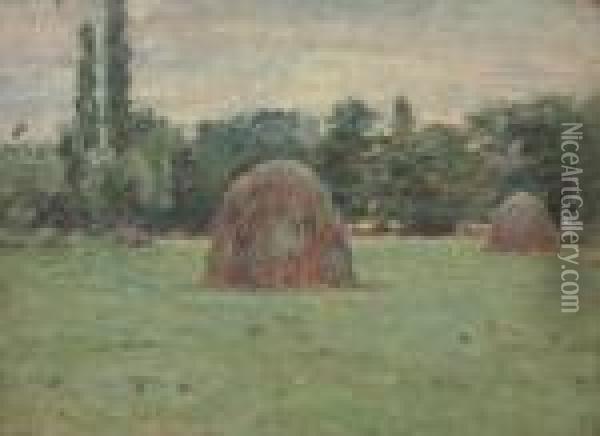 Two Haystacks Oil Painting - Theodore Robinson