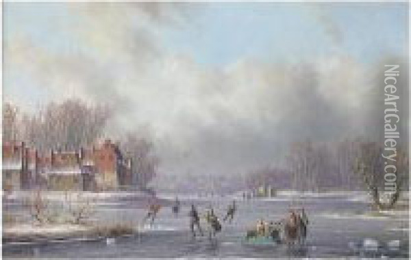 Skating On The Lake Oil Painting - Carl Eduard Ahrendts