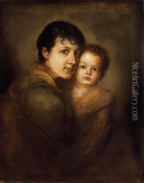 Mother With Her Child Oil Painting - Franz von Lenbach