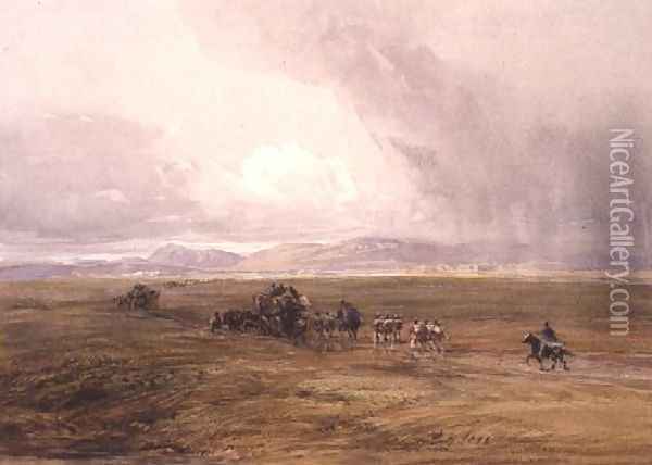 A Baggage Train Crossing a Plain Oil Painting - David Cox