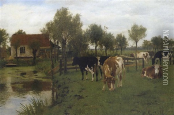 Kuhe Auf Der Weide Oil Painting - Carl Seibels