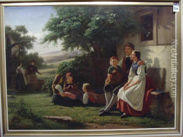 Familienidylle Oil Painting - Julius Gunther